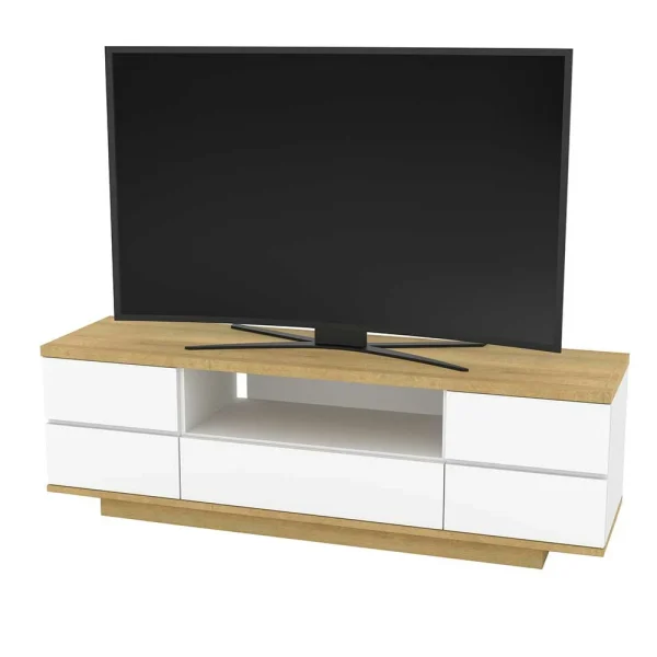 150x48x41 TV Unterschrank In Weiß Glanz & Eiche – Fiorina 1