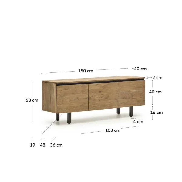 150x58x40 3-türiges TV Board Aus Akazie Massiv – Pressin 7