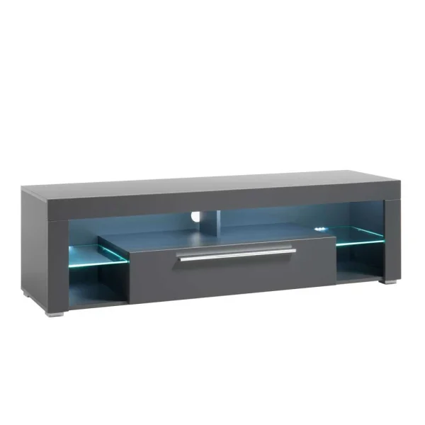 153x44x44 Cm Graues TV Board Mit Klappe & Glasböden – Due 3