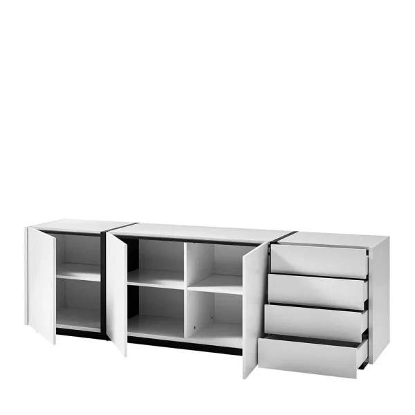 212 Cm Breites Sideboard In Weiß Mit Schwarz – Laucata 5