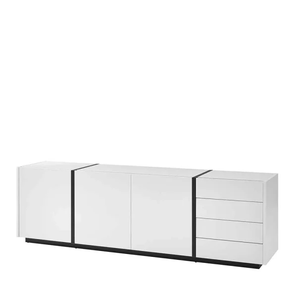 212 Cm Breites Sideboard In Weiß Mit Schwarz – Laucata 1