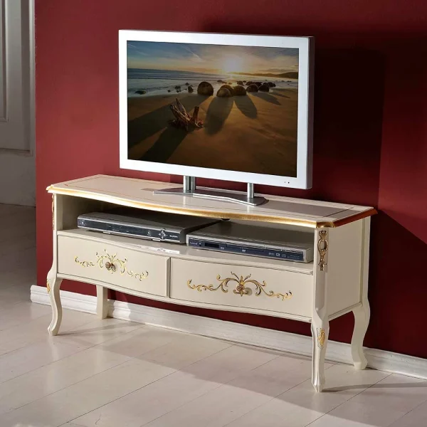 Barockstil TV Element In Weiß & Gold – Iviada 1