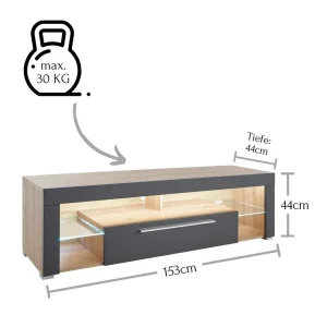 Beleuchtete TV Kommode Mit Klappe & Glas-Böden – Lorena 16