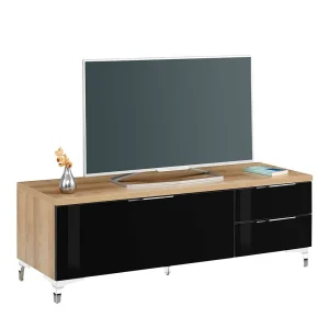 Design TV Board In Schwarz Glas & Eiche – Saspan 8