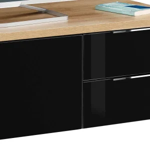 Design TV Board In Schwarz Glas & Eiche – Saspan 12