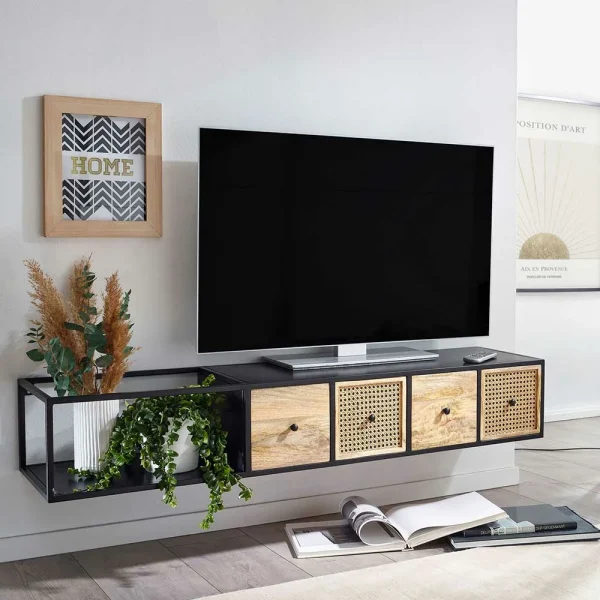 Hängendes TV Board Aus Holz & Wiener Geflecht – Leiria 3