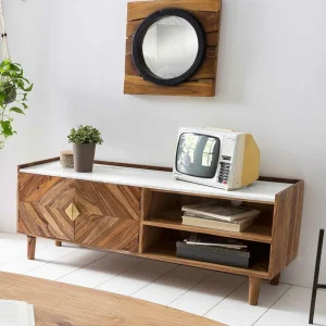 Holz Design TV Board Mit Marmor Platte – Enjiva 10